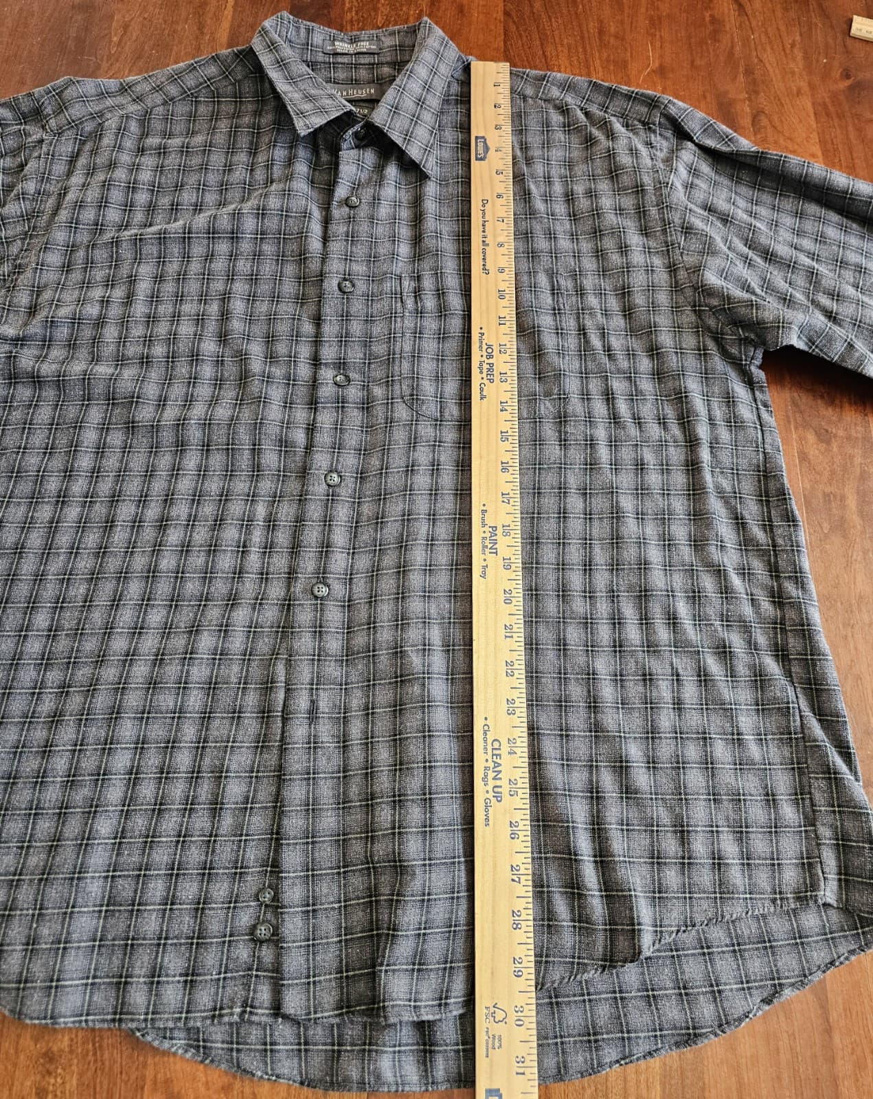 Van Heusen Mens Casual Shirt, XL 17 17.5" , Sq pattern L Sleeve Gray - Thumbnail 9