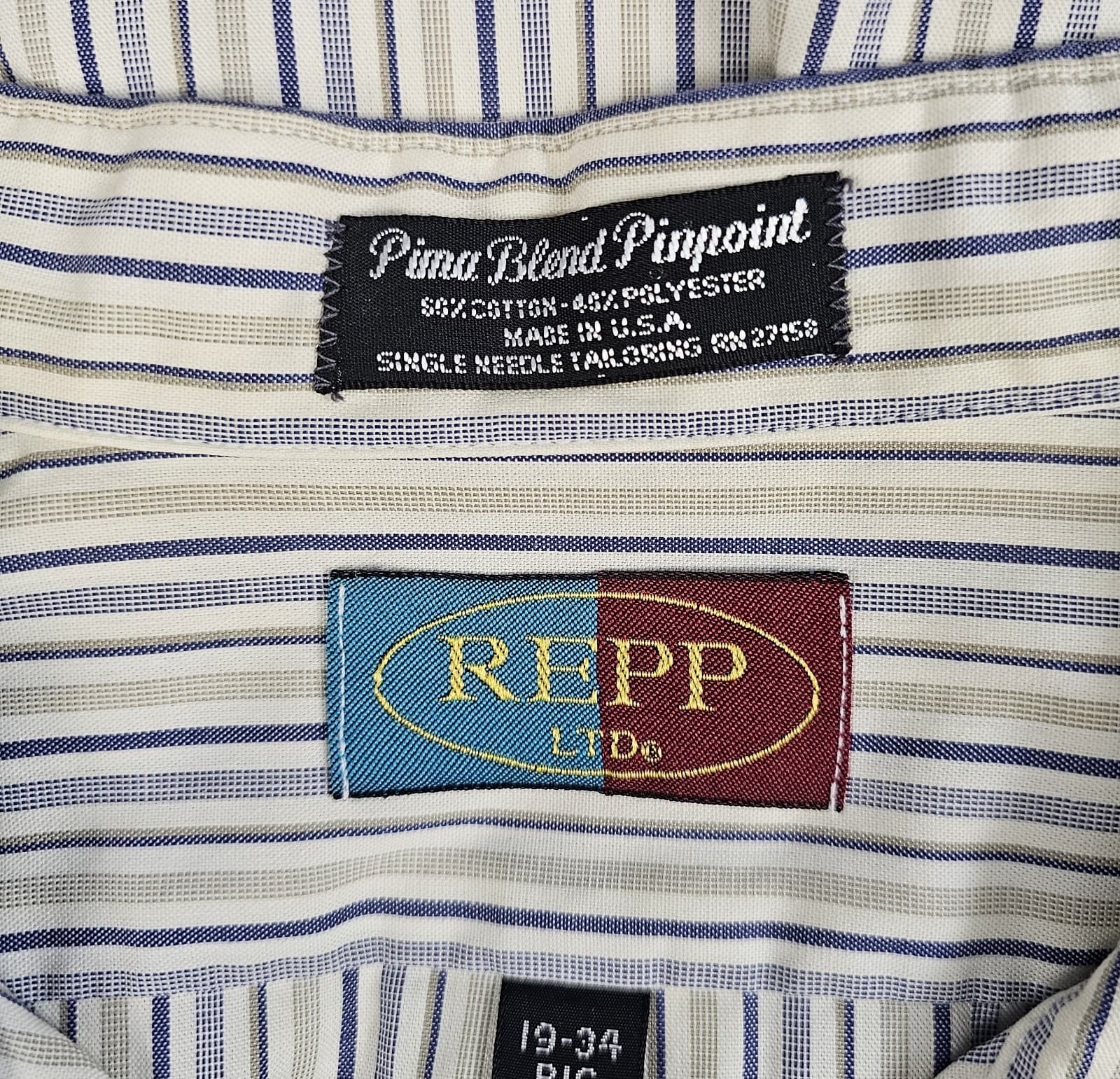 Repp LTD. Shirt Men's Casual 19-34 BIG Long Sleeve RN 27150 Beige Stripe - Thumbnail 6