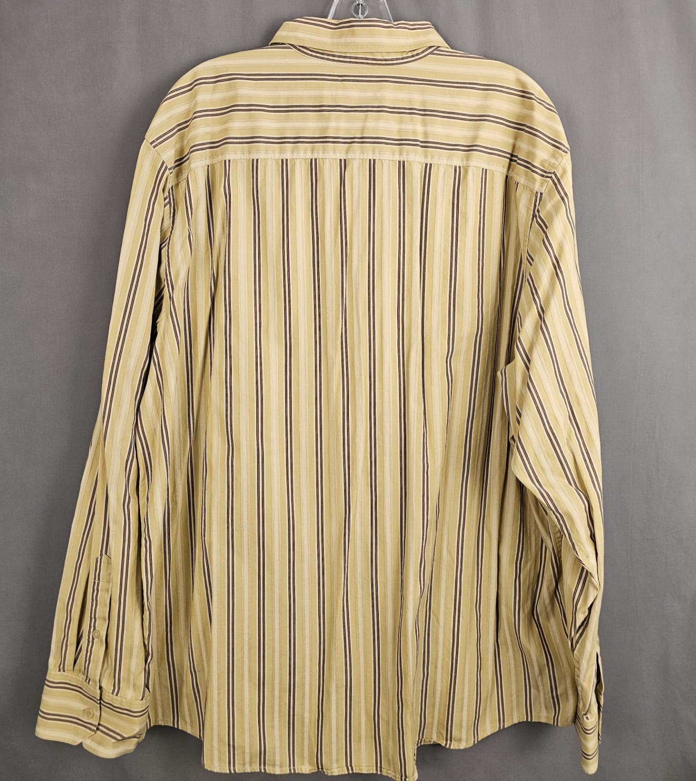 Calvin Klein Mens 2XL Long Sleeve casual Button Down Shirt Stripes Beige Cotton - Thumbnail 3