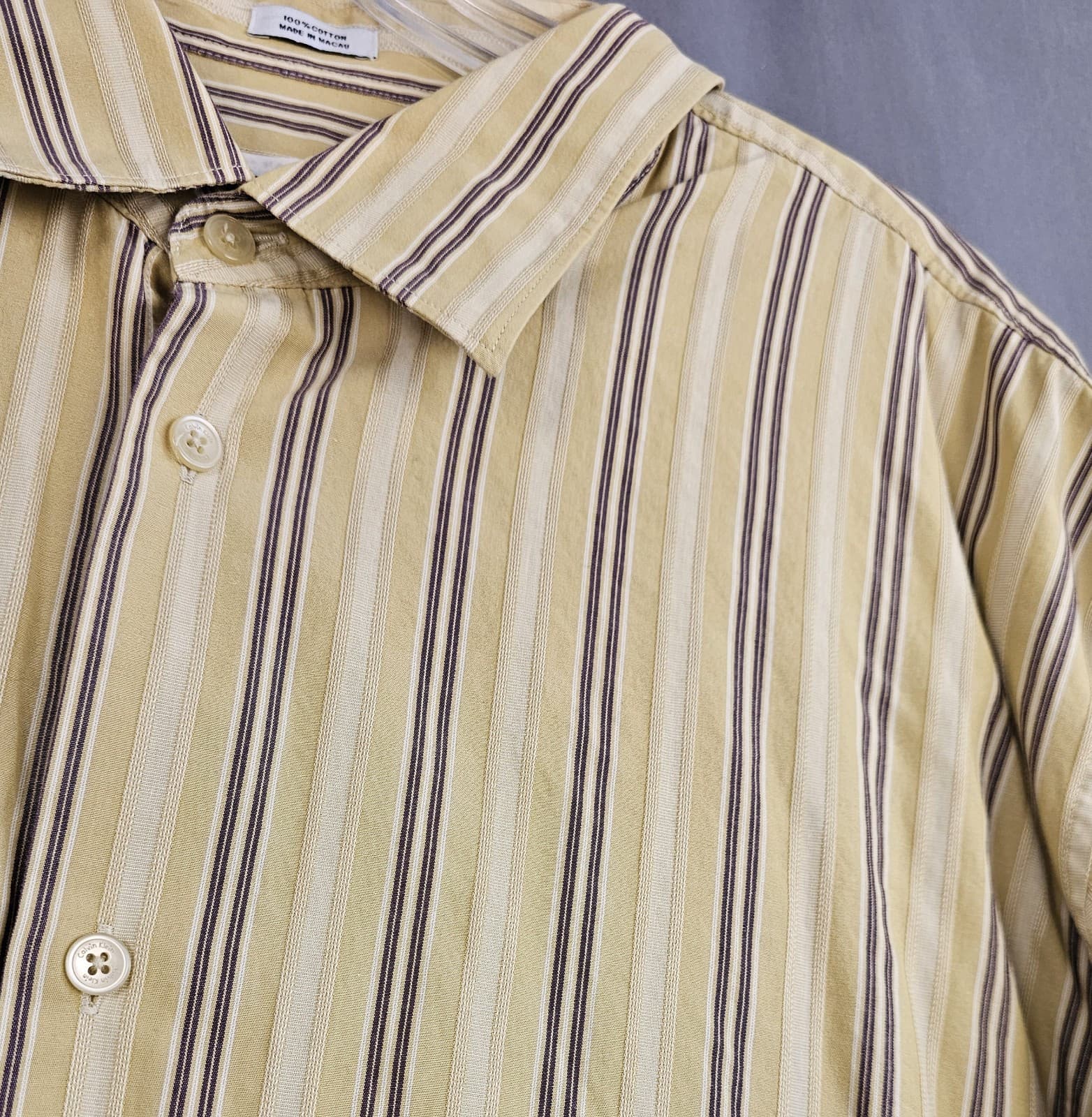 Calvin Klein Mens 2XL Long Sleeve casual Button Down Shirt Stripes Beige Cotton - Thumbnail 5