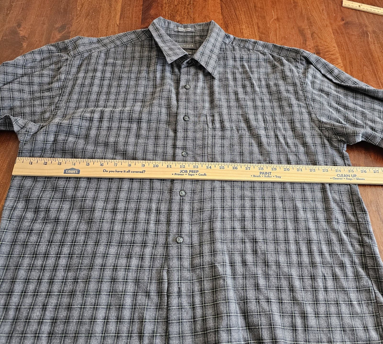 Van Heusen Mens Casual Shirt, XL 17 17.5" , Sq pattern L Sleeve Gray - Thumbnail 7