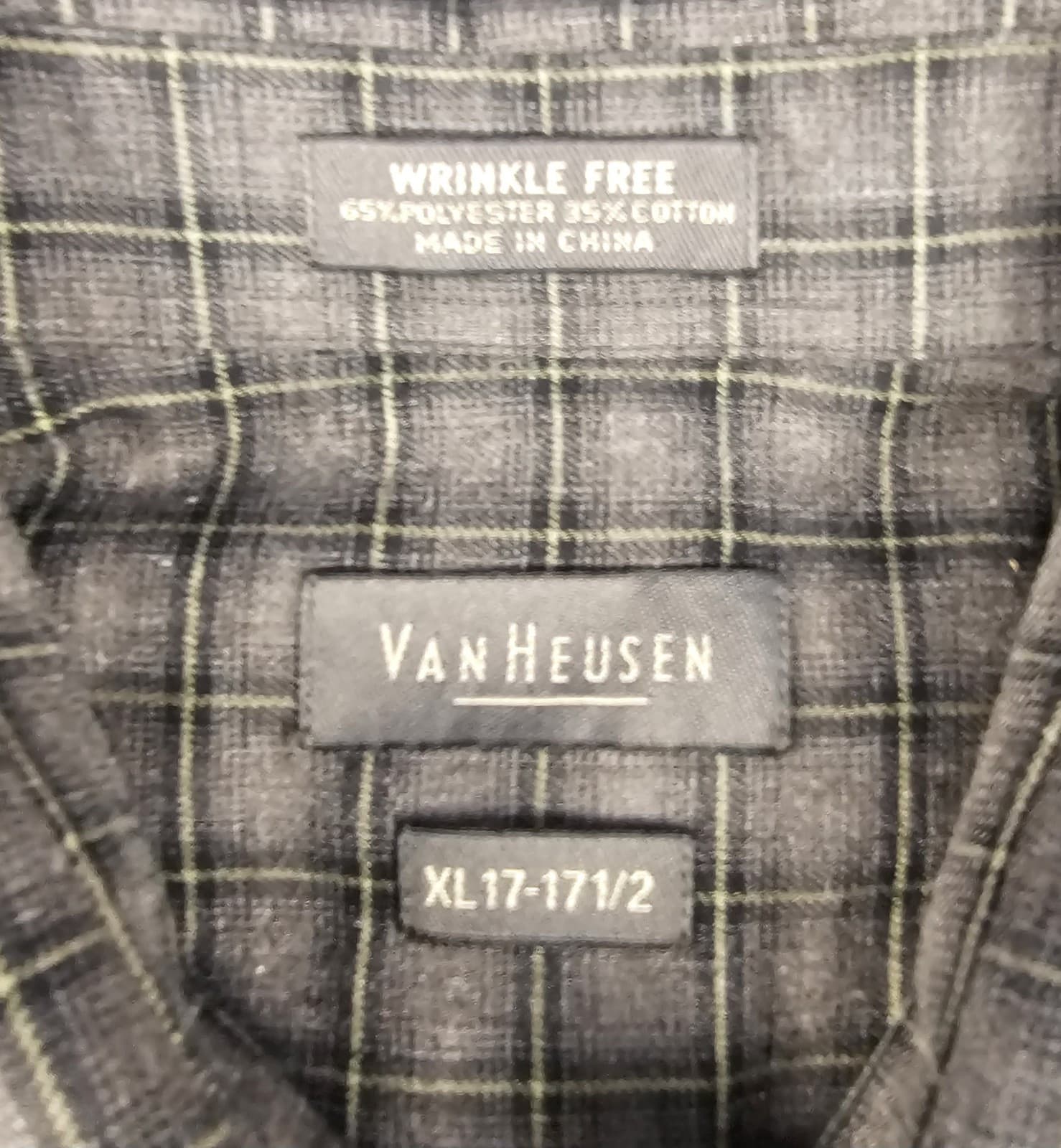 Van Heusen Mens Casual Shirt, XL 17 17.5" , Sq pattern L Sleeve Gray - Thumbnail 5