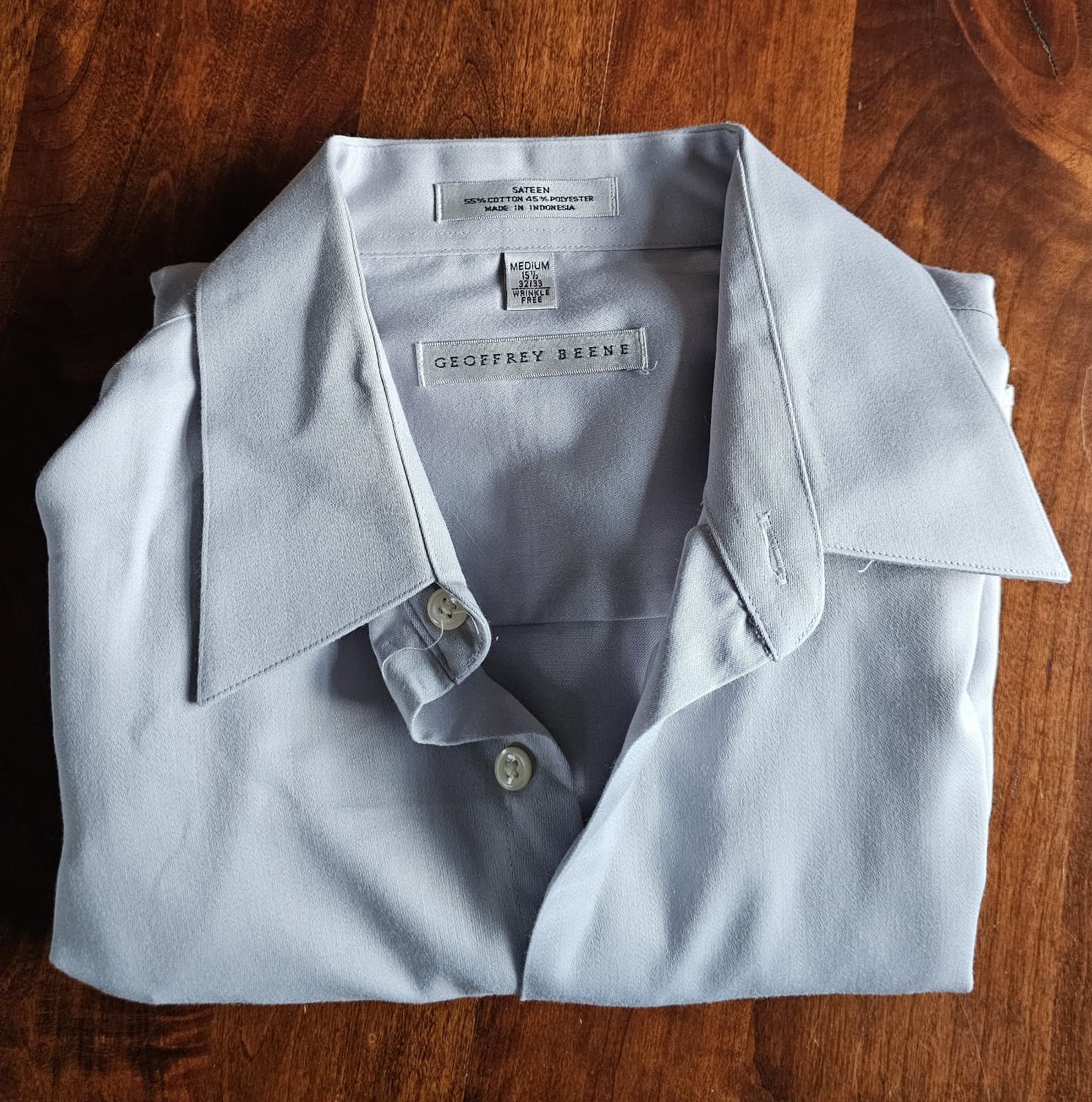 Geoffrey Beene Men Gray Sateen Wrinkle Free Dress Shirt M 15.5 Long Sleeve - Thumbnail 13