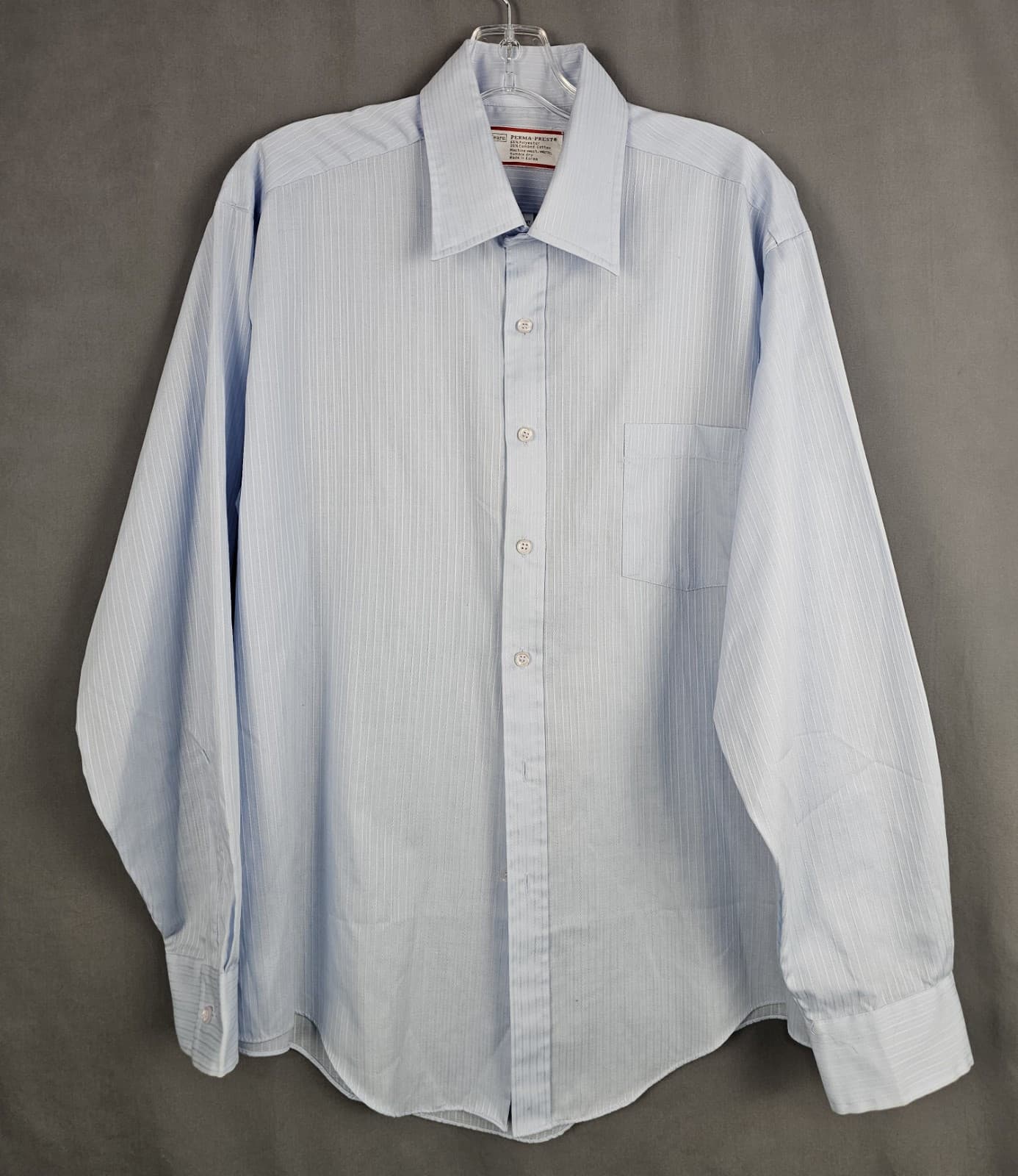 Sears Mens Dress Shirt, 17 34/35 Regular Cut, Blue w verticle rib weeve L Sleeve - Thumbnail 2