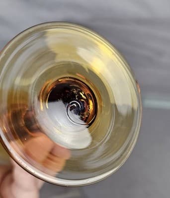 2 Wine Goblets Amber Handblown Vintage Bubble 8” Tall MCM Retro Glass - Thumbnail 6