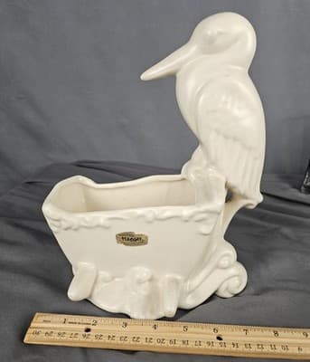 Vintage Haeger Pottery White Stork Planter / Vase 10" Tall VERY NICE Baby MCM - Thumbnail 8