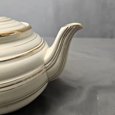 Vintage Sadler Cream and Gold Striped Teapot #1378 - Thumbnail 9
