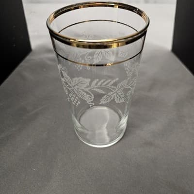 Vintage Bartlett Collins Set of 5 Grape Leaf Etched Glasses Gold Rim 1950s - Thumbnail 6