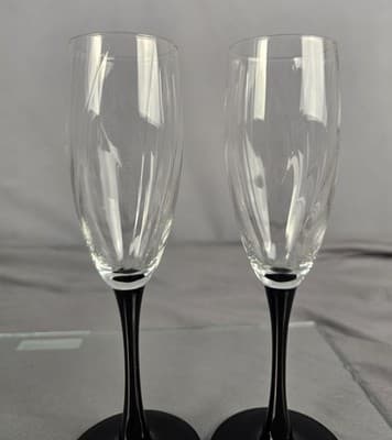 Vintage Black Stem Champagne Glasses Flute 8" Elegant Set of 2 Unmarked - Thumbnail 7
