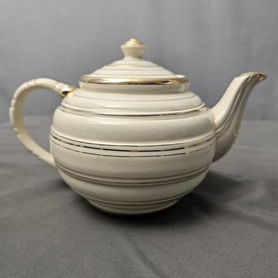 Vintage Sadler Cream and Gold Striped Teapot #1378 - Thumbnail 8