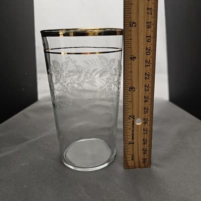 Vintage Bartlett Collins Set of 5 Grape Leaf Etched Glasses Gold Rim 1950s - Thumbnail 9