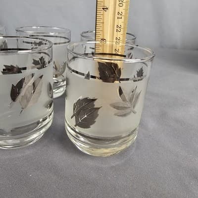 Libbey Glass Silver Leaf Old Fashioned Glasses 3" Set Of 6 Frosted Platinum Trim - Thumbnail 3