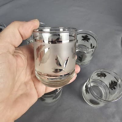 Libbey Glass Silver Leaf Old Fashioned Glasses 3" Set Of 6 Frosted Platinum Trim - Thumbnail 7