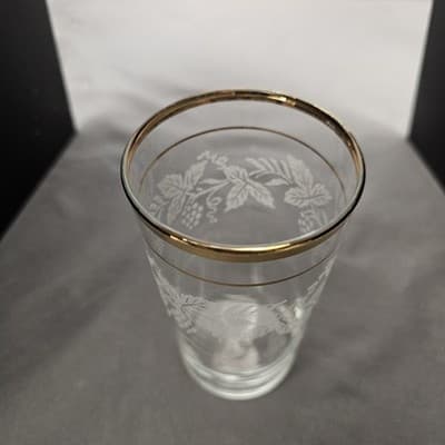 Vintage Bartlett Collins Set of 5 Grape Leaf Etched Glasses Gold Rim 1950s - Thumbnail 7