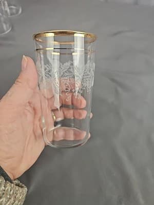 Vintage Bartlett Collins Set of 5 Grape Leaf Etched Glasses Gold Rim 1950s - Thumbnail 10
