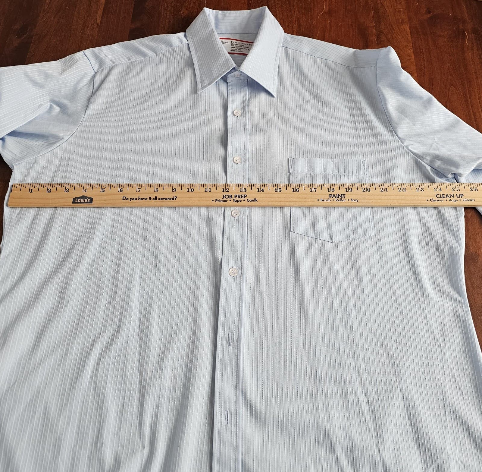 Sears Mens Dress Shirt, 17 34/35 Regular Cut, Blue w verticle rib weeve L Sleeve - Thumbnail 9