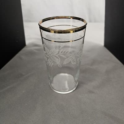 Vintage Bartlett Collins Set of 5 Grape Leaf Etched Glasses Gold Rim 1950s - Thumbnail 4