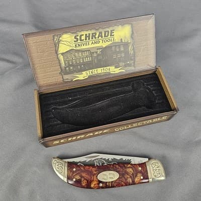SchradeE Limited Issue 2009 SCLH Hand Made Wild Horses Folding Knife with Box - Thumbnail 2