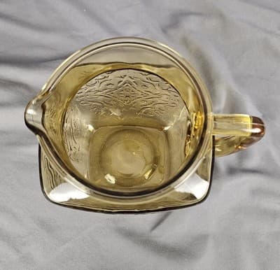 Vintage Federal Glass Amber Madrid Pattern Pitcher Square 5.5" Tall MCM - Thumbnail 4