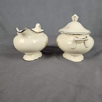 Vintage Homer Laughlin Virginia Rose Creamer Sugar Bowl G52 N8, F52 N8 - Thumbnail 6