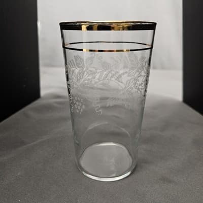 Vintage Bartlett Collins Set of 5 Grape Leaf Etched Glasses Gold Rim 1950s - Thumbnail 5