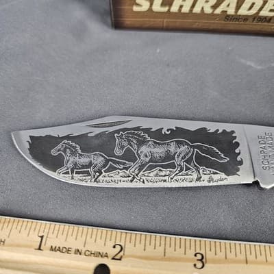 SchradeE Limited Issue 2009 SCLH Hand Made Wild Horses Folding Knife with Box - Thumbnail 8