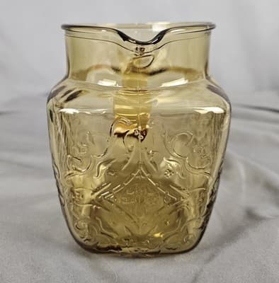 Vintage Federal Glass Amber Madrid Pattern Pitcher Square 5.5" Tall MCM - Thumbnail 6