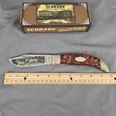 SchradeE Limited Issue 2009 SCLH Hand Made Wild Horses Folding Knife with Box - Thumbnail 7