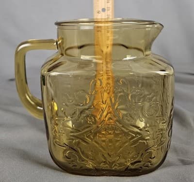 Vintage Federal Glass Amber Madrid Pattern Pitcher Square 5.5" Tall MCM - Thumbnail 9