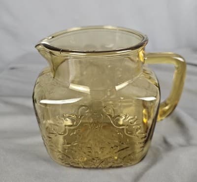 Vintage Federal Glass Amber Madrid Pattern Pitcher Square 5.5" Tall MCM - Thumbnail 2