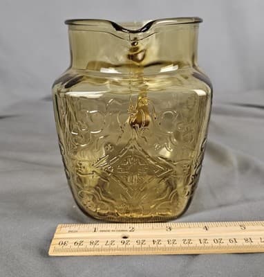 Vintage Federal Glass Amber Madrid Pattern Pitcher Square 5.5" Tall MCM - Thumbnail 10