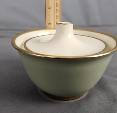 Vintage Taylor Smith Heritage Celadon Green Cream & Sugar Bowl w/ Lid - Thumbnail 15