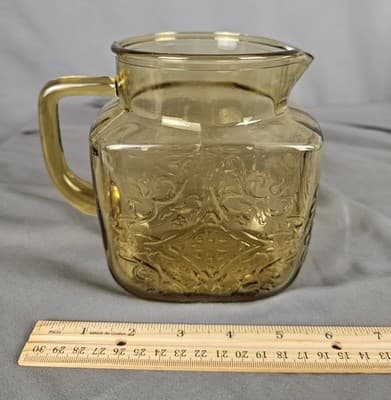 Vintage Federal Glass Amber Madrid Pattern Pitcher Square 5.5" Tall MCM - Thumbnail 8
