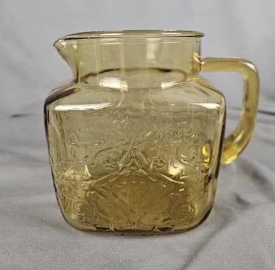 Vintage Federal Glass Amber Madrid Pattern Pitcher Square 5.5" Tall MCM - Thumbnail 3