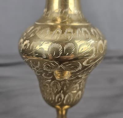 Vintage Brass Vase Etched Ruffle Edge 9" Tall - Thumbnail 3