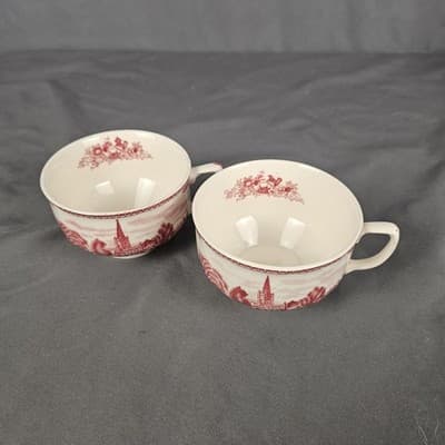 Tea Cup Penshurst Kentin Stratford On Avon 1792 England Pink Transferware Set/2 - Thumbnail 3