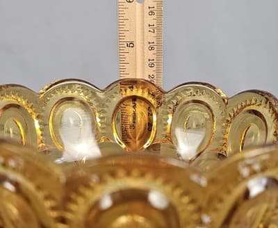Vintage L E Smith Amber Glass Moon & Stars Footed Candy Dish w/Scallop Edge - Thumbnail 4