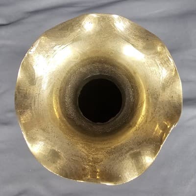 Vintage Brass Vase Etched Ruffle Edge 9" Tall - Thumbnail 6