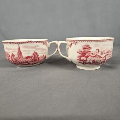 Tea Cup Penshurst Kentin Stratford On Avon 1792 England Pink Transferware Set/2 - Thumbnail 5