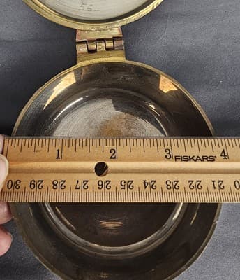 Brass Silent Butler Ash Pan Hinged Lid Crumb Catcher Sand Dollar Embossed India - Thumbnail 6