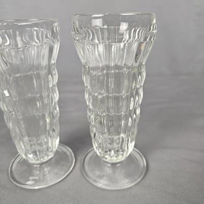 2 Parfait Soda Fountain Glasses Jeanette Ribbed 5.5" 1930’s Vintage Clear - Thumbnail 2