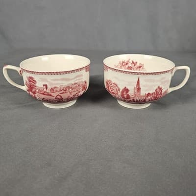 Tea Cup Penshurst Kentin Stratford On Avon 1792 England Pink Transferware Set/2 - Thumbnail 2