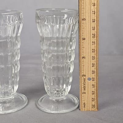 2 Parfait Soda Fountain Glasses Jeanette Ribbed 5.5" 1930’s Vintage Clear - Thumbnail 5