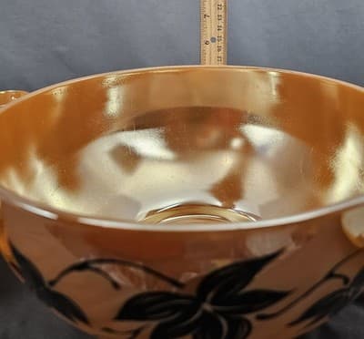 Vintage 1950's Anchor Hocking Peach Luster Ivy Leaves Punch Bowl Set 14 Piece - Thumbnail 18