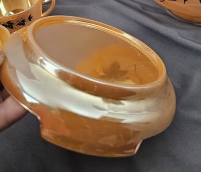 Vintage 1950's Anchor Hocking Peach Luster Ivy Leaves Punch Bowl Set 14 Piece - Thumbnail 14