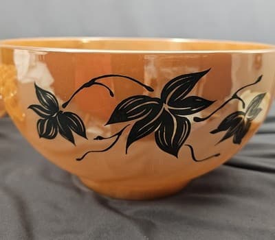 Vintage 1950's Anchor Hocking Peach Luster Ivy Leaves Punch Bowl Set 14 Piece - Thumbnail 15