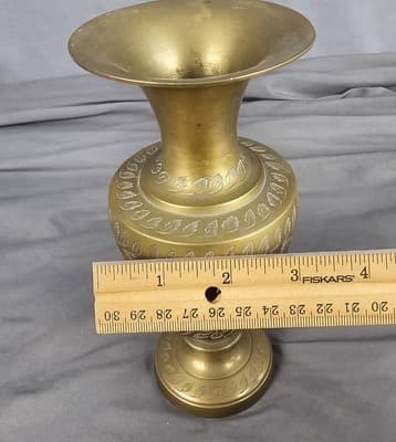 Brass Ornate Etched Vase 8" Tall Vintage - Thumbnail 6