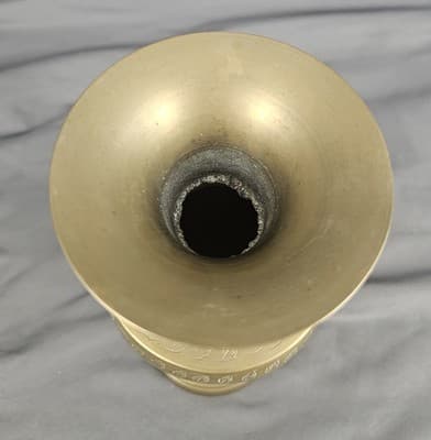 Brass Ornate Etched Vase 8" Tall Vintage - Thumbnail 2