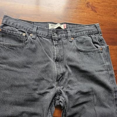 Levis 505 Jeans Mens 36w Black Denim Cotton Mid Rise Regular Fit Straight 36x26 - Thumbnail 4