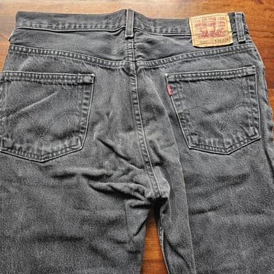 Levis 505 Jeans Mens 36w Black Denim Cotton Mid Rise Regular Fit Straight 36x26 - Thumbnail 6